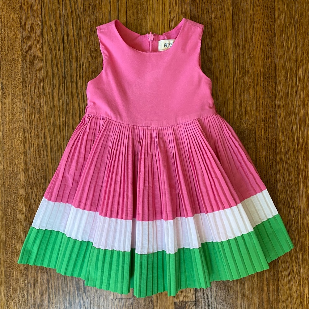 Classic Children’s Place 18 Month Pink, White, Green Sleeveless Pleated Dress